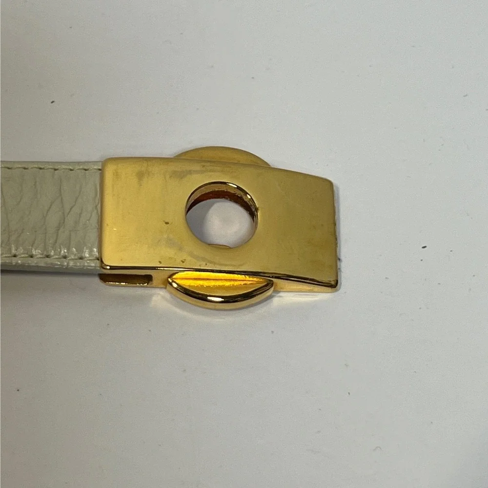 Worth Womens Belt Medium Cream Genuine Calfskin Leather Gold Slide‎ Buckle USA